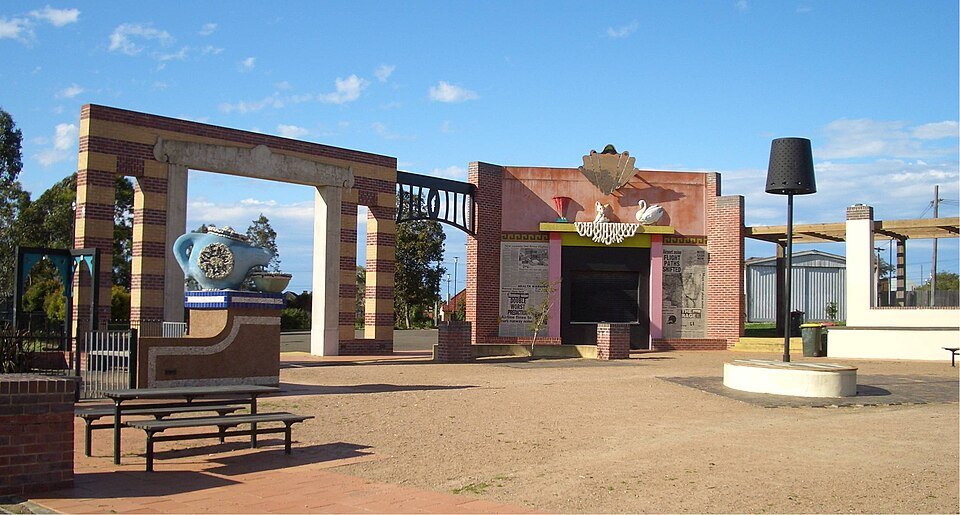 Picnic tables and the entry plaza at Sydenham Green